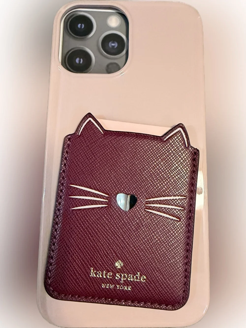 kate spade Cat Card Pocket Phone Case - Plum on Blush iPhone 12 Pro Max